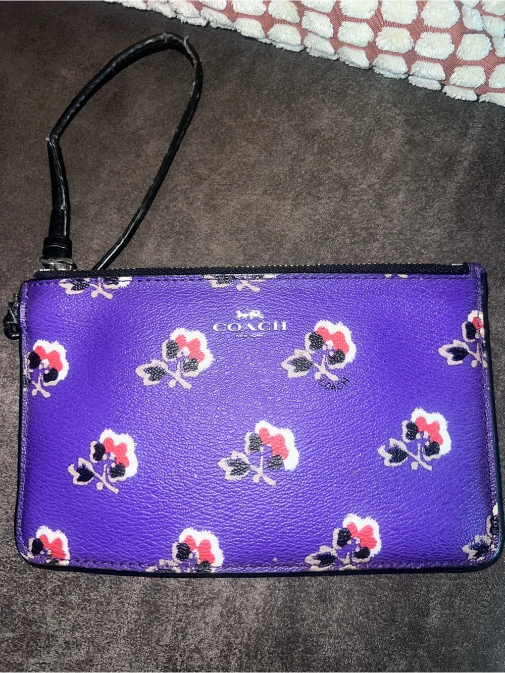 COACH Purple Floral Leather Wristlet